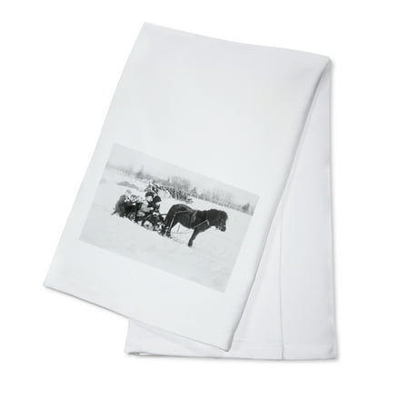 - Children on Pony Drawn Sled Photograph (100% Cotton Kitchen Towel)