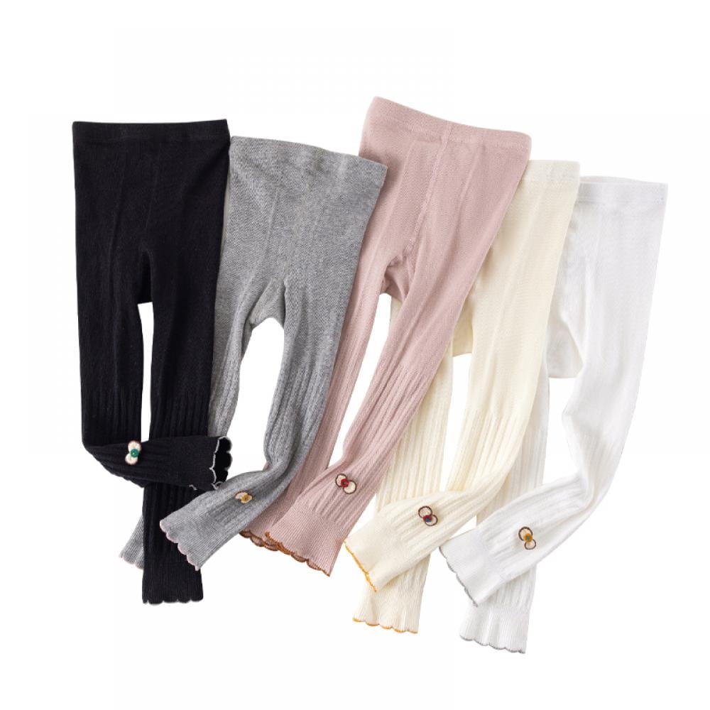 112T Little Girls Leggings Toddler Kids Footless Tights Ribbed Knit