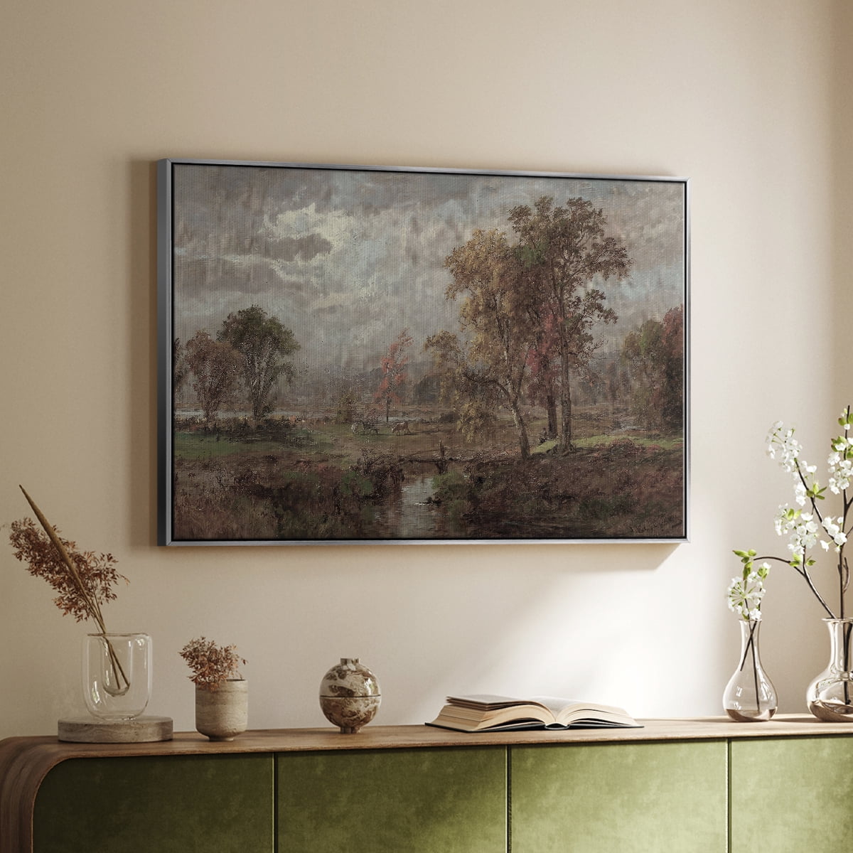 Vintage Landscape-CCCXXIV By Wexford Home Framed in Silver Wood Gallery Wrapped Canvas 25 in. x 37 in.
