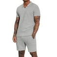 thumbnail image 2 of Jinhomg Mens Casual Summer Sets 2 Piece Comfy Waffle Loungewear Big and Tall Short Sleeve Lapel Collar Shirts and Elastic Waist Shorts with Pockets Gray M, 2 of 8