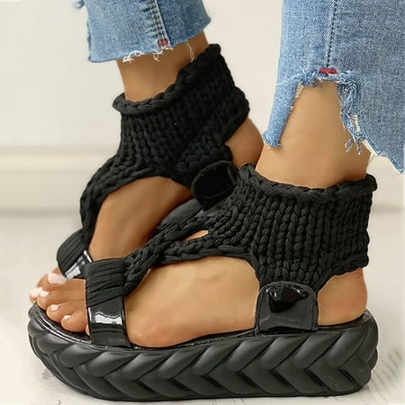 

〖Yilirongyumm〗 Black 37 Sandals Women Sandals Bottom Shoes Sandals Fashion Platform Ladies Women Thick Causal Women s Sandals