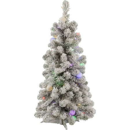 Flocked Xmas Trees Vickerman 3' Flocked Kodiak Spruce Artificial Christmas Tree with 50 Multi-Colored LED and 15 Multi-Colored G40 LED Lights ()