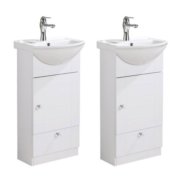 Renovators Supply Bathroom Vanity w/Sink 17 3/4" Wide White Ceramic Vanity Sinks for Bathrooms w/Bathroom Vanity, Faucet and Sink Drain, Pack of 2
