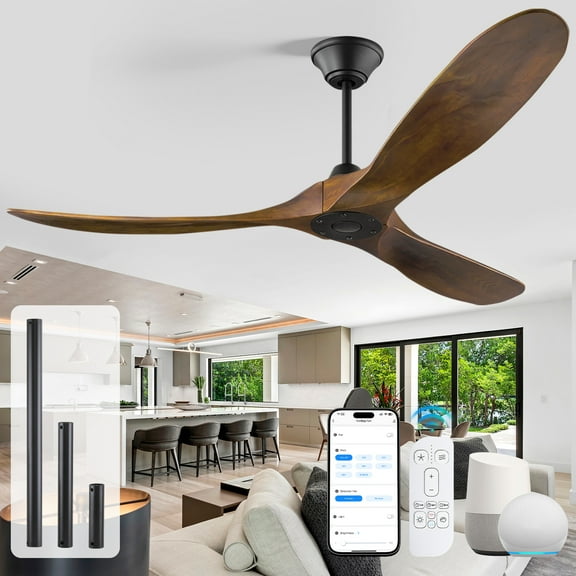 60 inch Outdoor Ceiling Fan No Light, High CFM Voice/App/Remote Smart Fan for Living Room Bedroom Patios