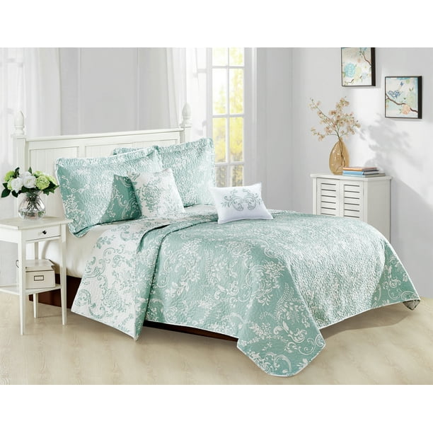 Home Soft Things 5 Piece Printed Microfiber Quilts Bedspread Set - LA ...