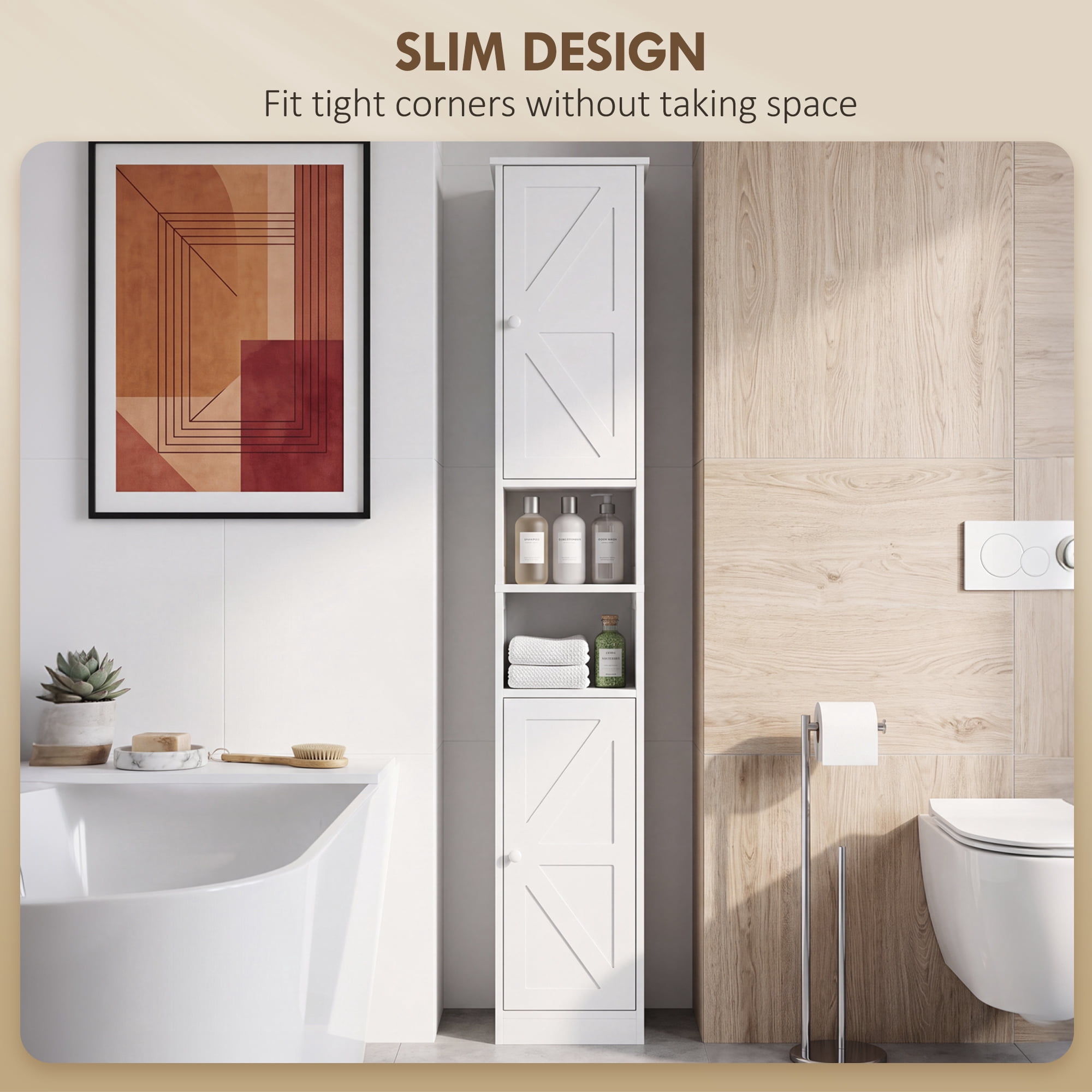 HOQBN Narrow Tall Bathroom Storage Cabinet, 70" Slim Freestanding Bathroom Cabinet with Adjustable Shelves, Open Shelves