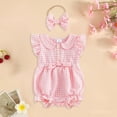 thumbnail image 2 of WNVMWI Newborn Plaid Ruffle Sleeve Bodysuit Baby Girls Cute Romper with Bow Headband Infants Sleeveless Onesie 3-6 Months Pink, 2 of 4