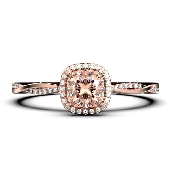 Twisted Infinity Band Dazzling Boho & hippie 1.75 Carat Round Morganite And Diamond Moissanite Engagement Ring, Classic Wedding Ring in 925 Sterling Silver With 18k Rose Gold Plating, Bridal Rings