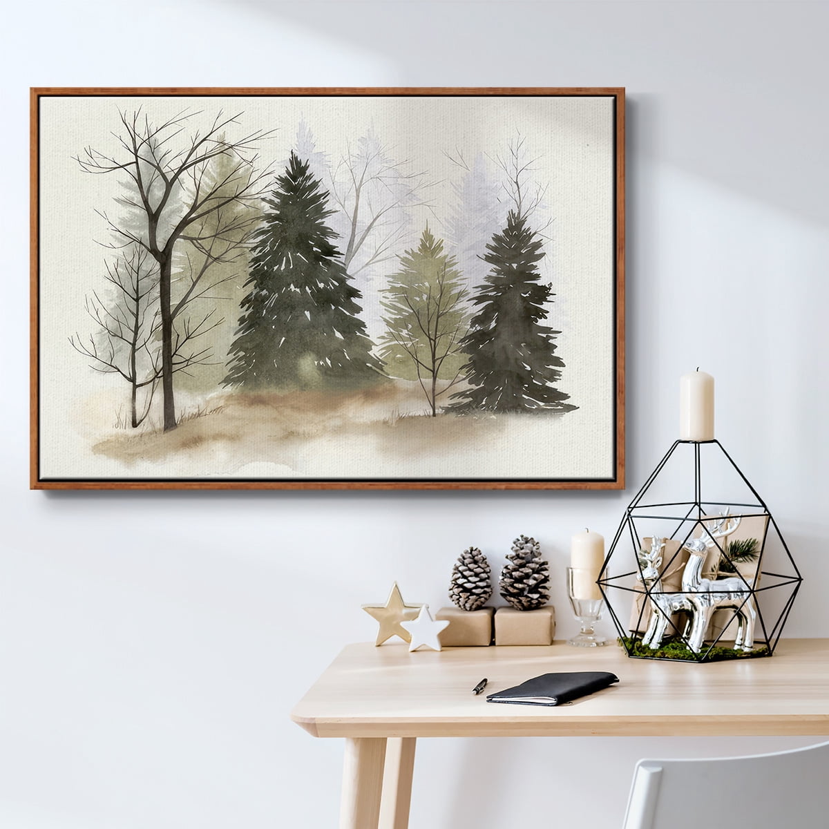 In the Mist II - Framed Gallery Wrapped Holiday Canvas - 17 x 25 - Rosewood Frame