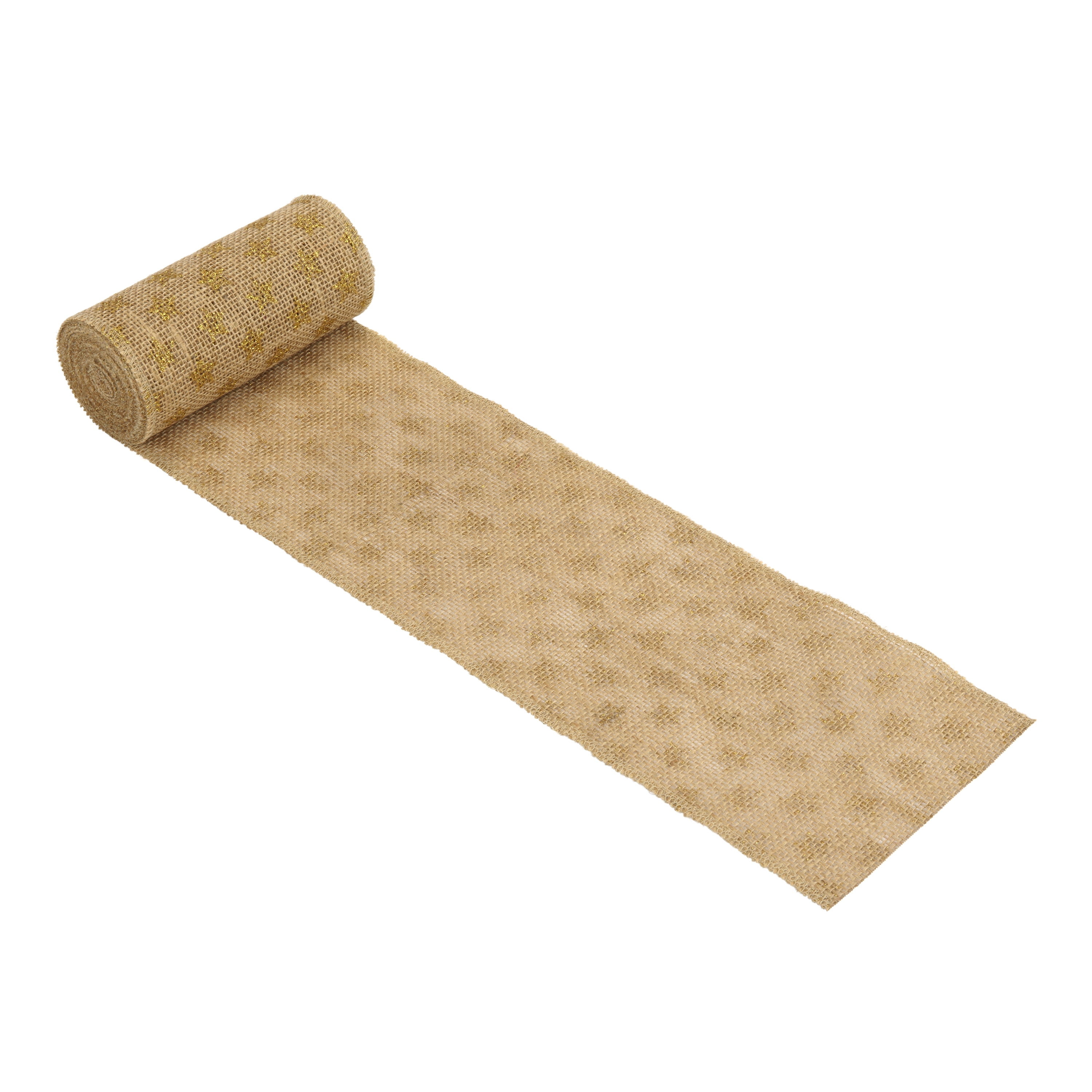 Love, Laugh, Craft Jute Burlap Roll Precut, Finished Edges, 6"W x 5-Yards, 740-27, Brown/Gold Star Glitter