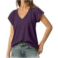 thumbnail image 1 of Liquidation! Hauts Grande Taille pour Femmes, Blouse à Manches Courtes d'Été pour Femmes, Blouse Décontractée à Manches Courtes Unie Col en V pour Femmes, 1 of 5