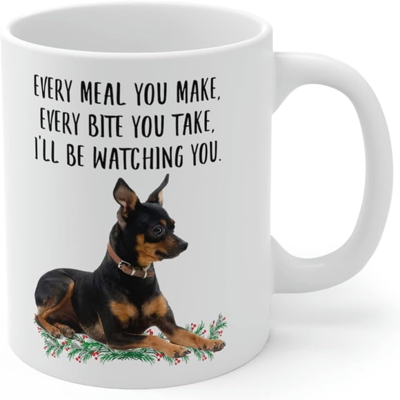 Tasse à Café Miniature Pinscher Drôle Noir Rouge Cadeaux pour Femmes Fête des Mères 2024 Chaque Repas Que Vous Faites Chaque Morsure Que Vous Prenez Tasse en Céramique Blanche 11oz