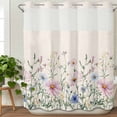 thumbnail image 3 of Pink Blue Spring Floral No Hook Shower Curtain Waterproof,Bathroom Curtains with Snap in Liners and See Through Top Window,Watercolor Elegant Botanical Rustic Hotel Bathtub Curtains Shower 72"Wx72"L, 3 of 8