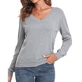 thumbnail image 5 of QUALFORT Women’s 100% Cotton V Neck Long Sleeve Pullover Sweater – Soft Lightweight Knit Top, 5 of 7