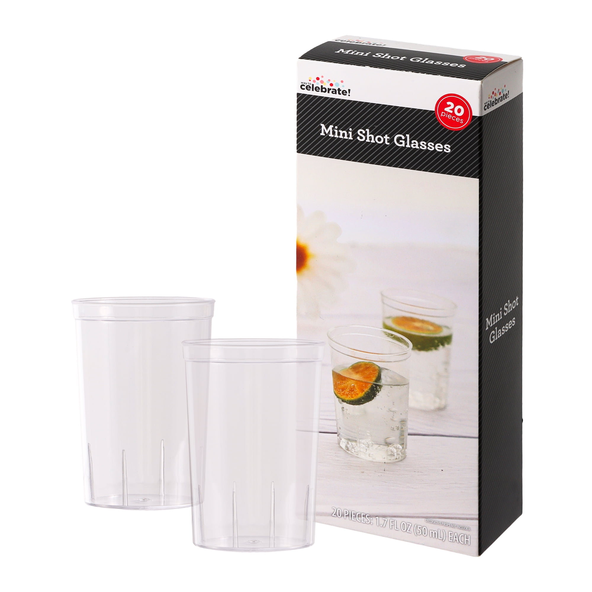 20 Count, 1.7 FL OZ, 2.1 x 1.5 IN Clear Disposable Plastic Mini Shot Glasses, by Way To Celebrate