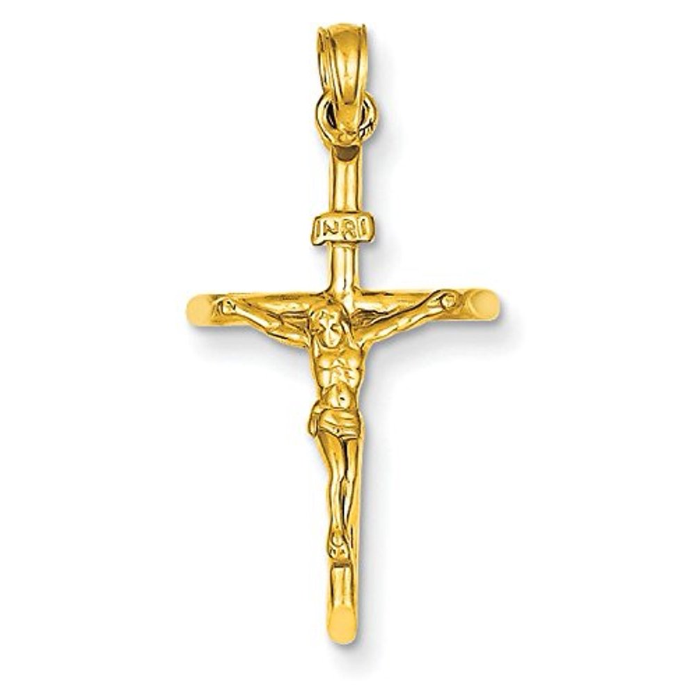 Pendant Religious 14K Yellow Gold Latin INRI Crucifix Charm Pendant