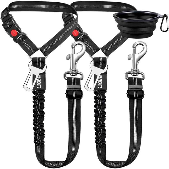 2 Packs Vehicle Harnesses Retractable Dog Car Seatbelts Adjustable Pet Seat Belt,Elastic & Reflective for All Vehicles,Black