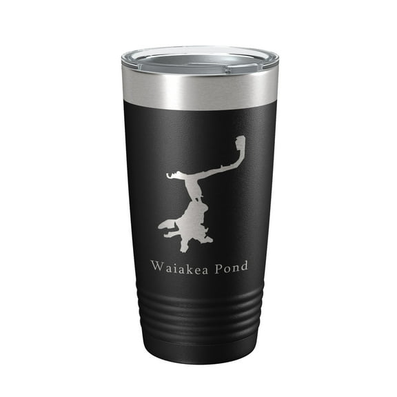 Waiakea Pond Tumbler Lake Map Travel Mug Insulated Laser Engraved Coffee Cup Hawaii 20 oz Black