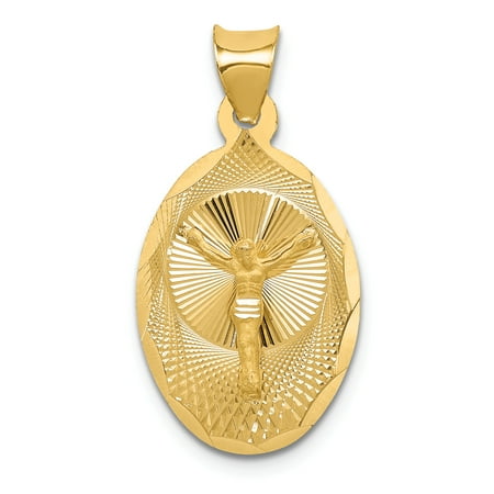 14k Yellow Gold Corpus Oval Pendant Charm Necklace Religious Crucifix Gifts For Women For Her