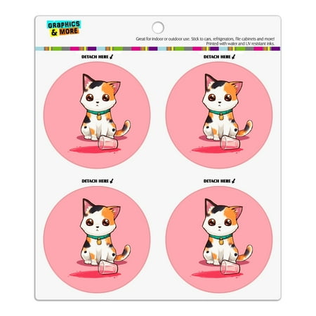 

Kawaii Cute Cat Spilled Glass of Water Refrigerator Fridge Locker Vinyl Circle Magnet Set