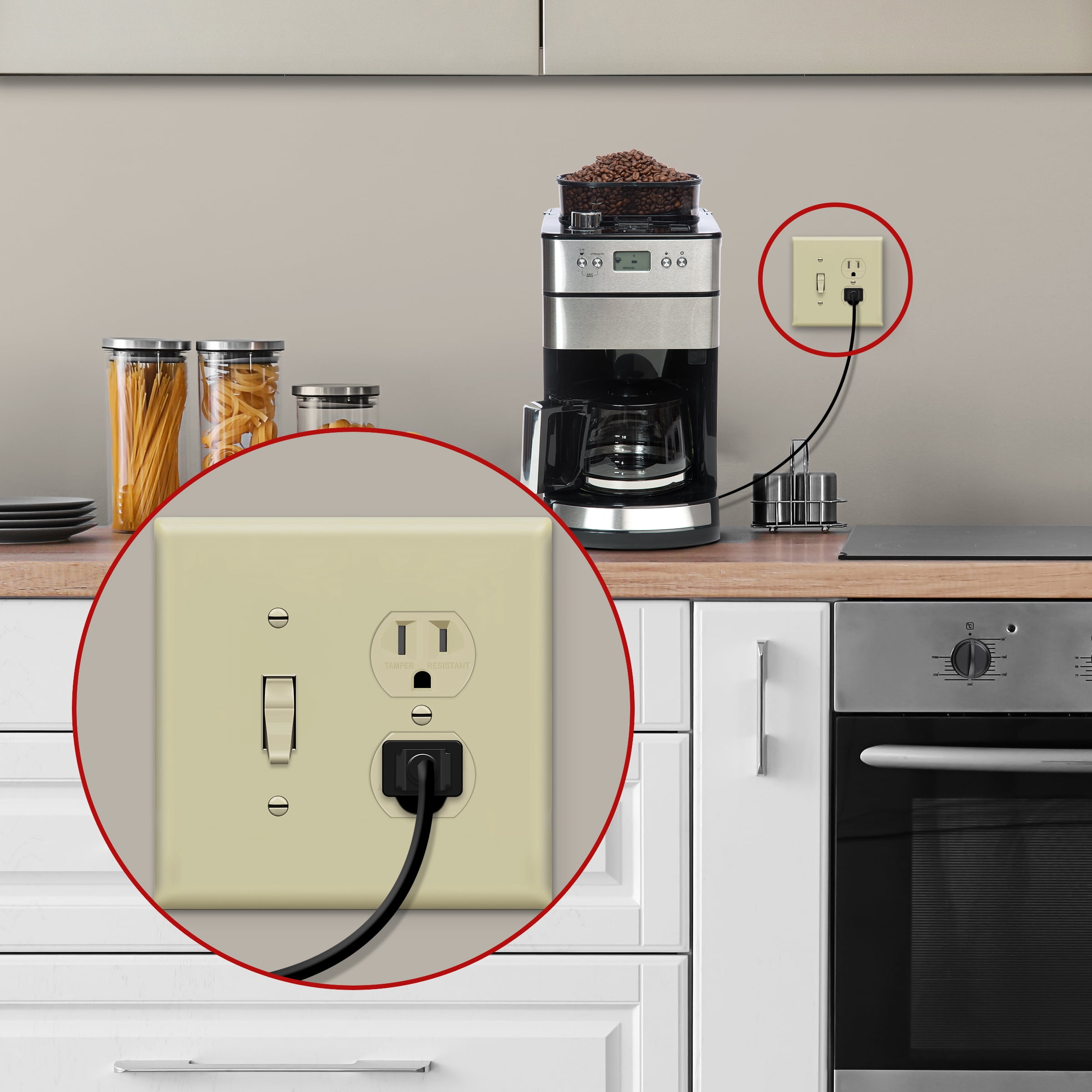 ENERLITES Combination Toggle Light Switch/Duplex Receptacle Outlet Wall Plate Cover, Midsize 2-Gang, Polycarbonate Thermoplastic, UL Listed, 881121M-I, Ivory
