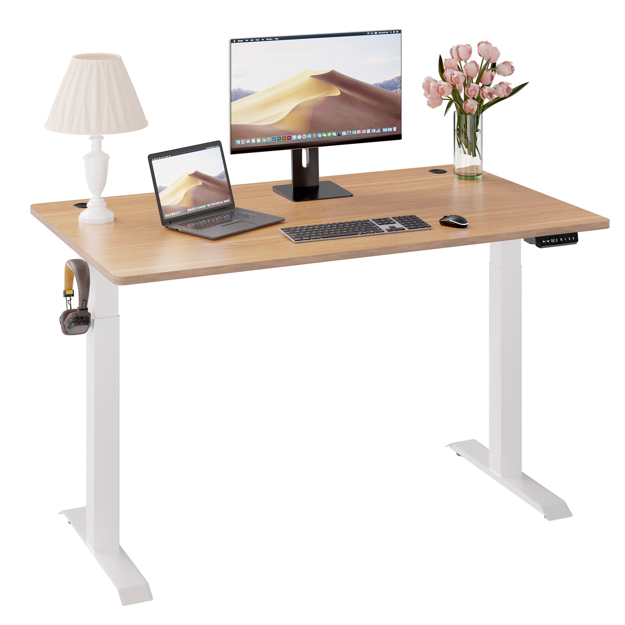 Sobaniilo 55'' x 24'' Electric Height Adjustable Standing Desk, Home Office Sit Stand Desk  Stand Up Computer Workstation (White Frame + Bamboo Top)
