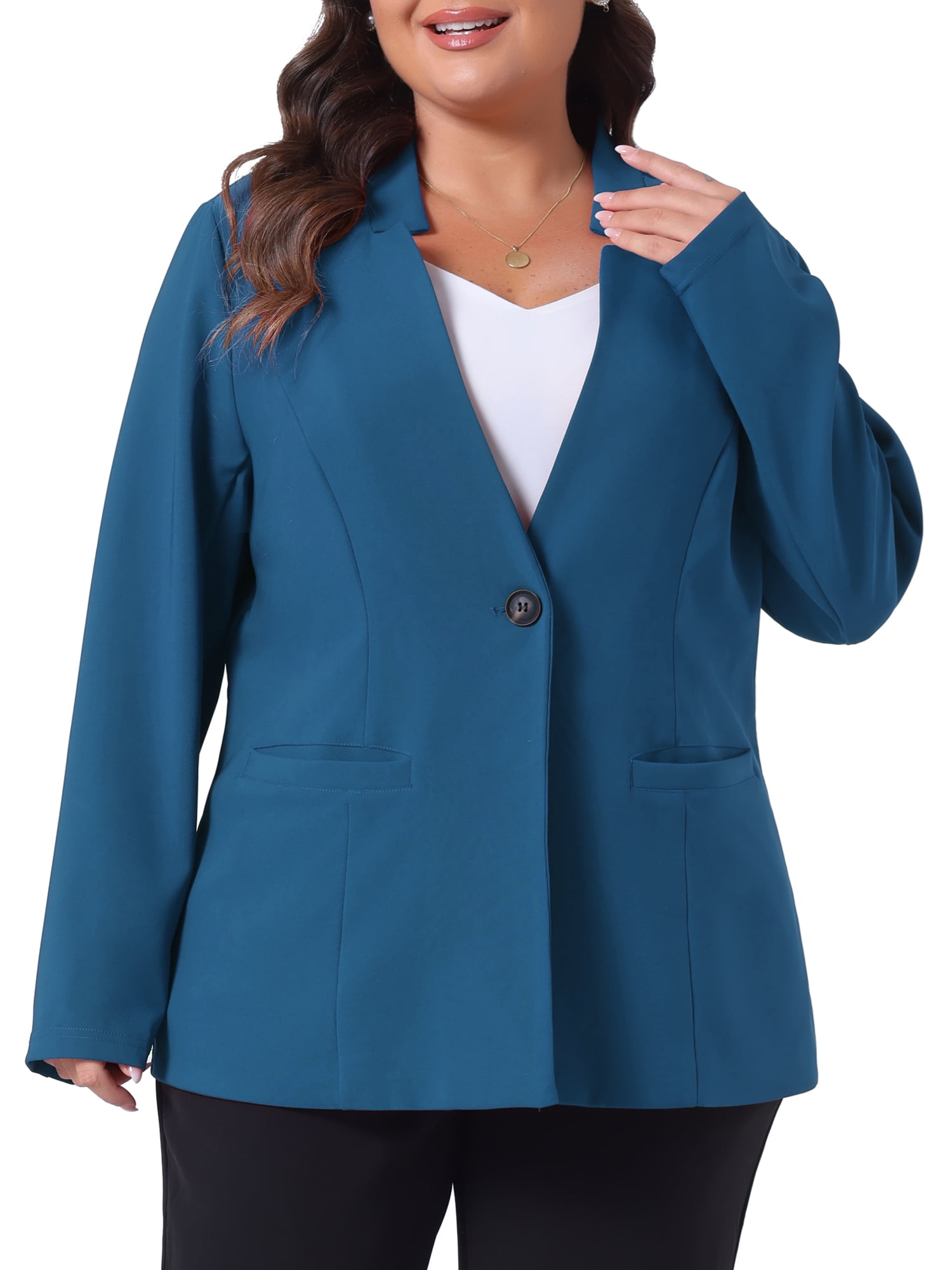 DARING DIVA Women's Plus Size Office Work Button Long Sleeve 3X Lake Blue