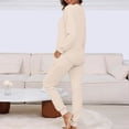 thumbnail image 6 of Womens Waffle Knit Pajama Sets Fall V-Neck Loose Loungewear Long Sleeve Sleepwear and Wide Leg Pants Solid Color Outfits (White M), 6 of 6