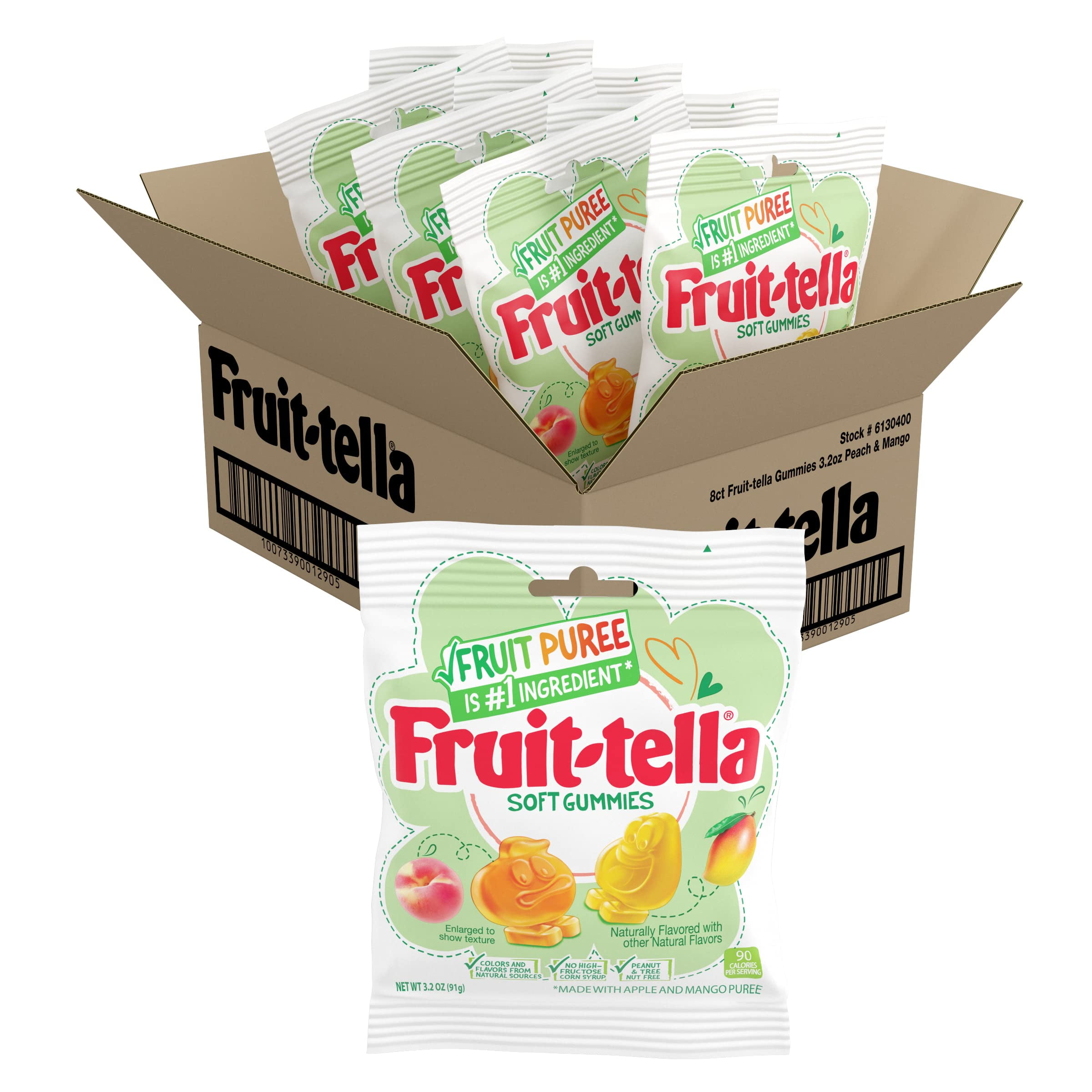 Fruittella Soft Gummy Candy, Fruit Snack, Peach and Mango Flavors, 3.2oz (Pack of 8) Peanut