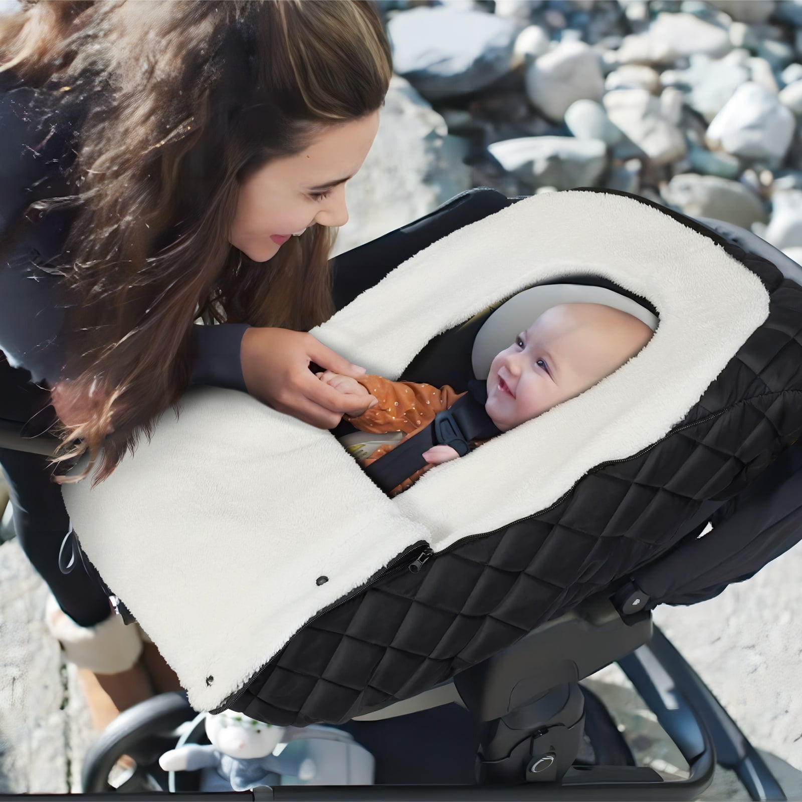 Orzbow Winter Baby Car Seat Cover, Warm Carseat Bunting Bag with Removable Zipper for Baby Boys & Girls, Waterproof Carseat Canopy Cover, Keeps Babies Warm and Cozy in Cold Weather, Black