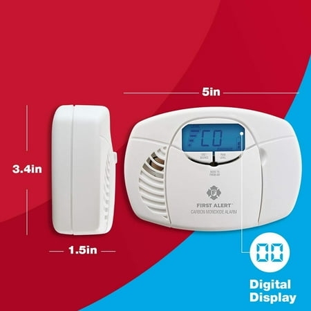 First Alert Carbon Monoxide Detector Alarm|No Outlet Required with Digital Display and Peak Memory, Battery Operated, CO410