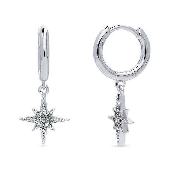 BERRICLE Sterling Silver Starburst Cubic Zirconia CZ Fashion Dangle Drop Earrings for Women, Rhodium Plated