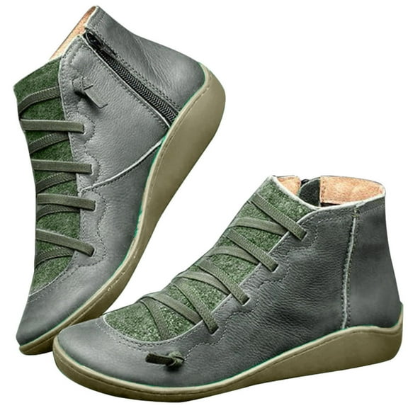 Mostsola Womens Lace up Ankle Boots Casual Lightweight Soft Leather Flats Shoes Zipper Booties