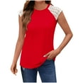 thumbnail image 2 of Tank Tops for Women under $5 Plus Size Lace Sleeveless Printed Round Neck T-shirt Top Red XXL, 2 of 5