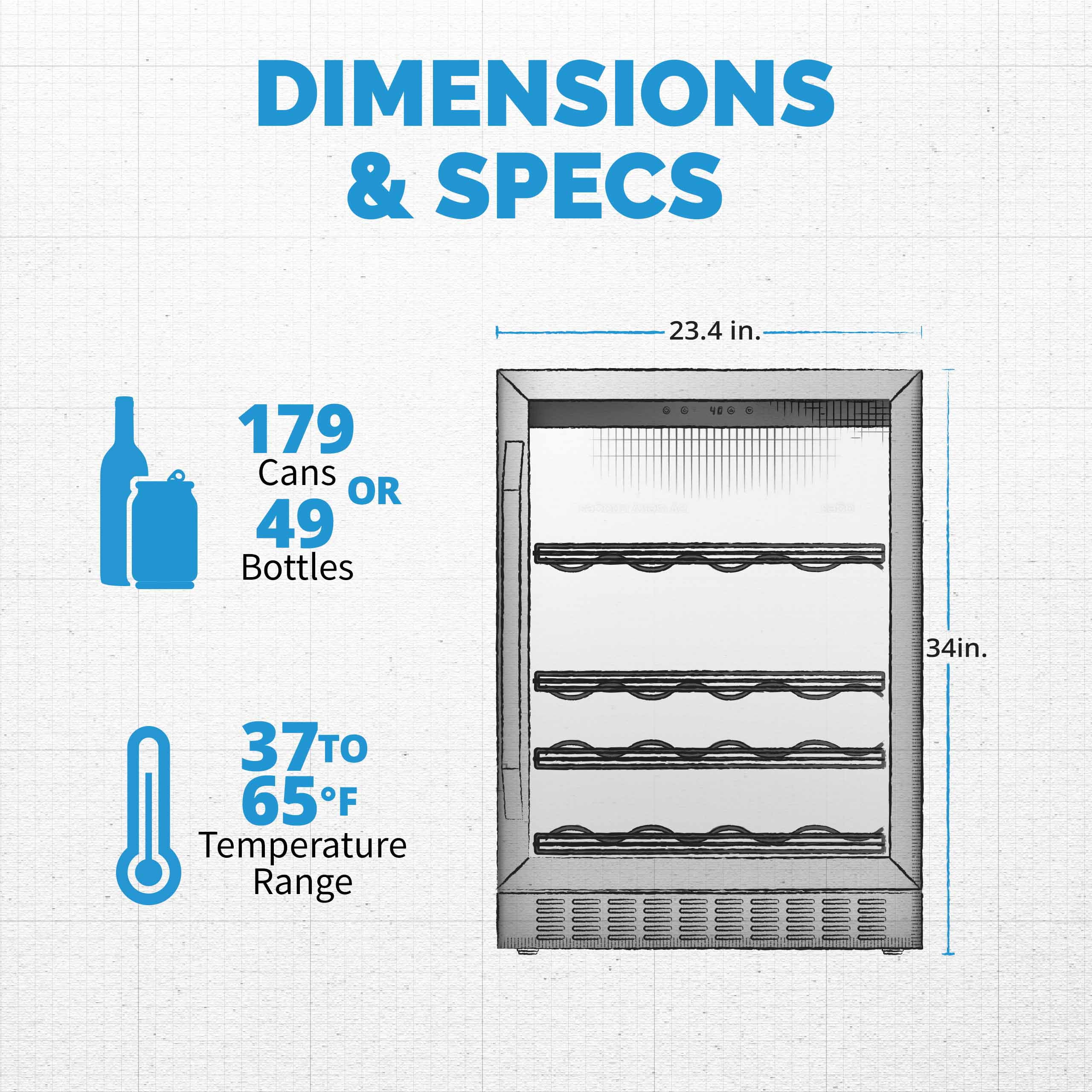 Newair 24” Wine and Beverage Fridge with Reversible FlipShelf™ Racks 179 Can or 49 Bottle