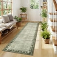 thumbnail image 3 of Garvee 2'x6' Modern Bordered Runner Rug Farmhouse Neutral Carpet, Washable Rug Non Slip Soft Rugs for Hallway Bedroom Kitchen, Green, 3 of 8