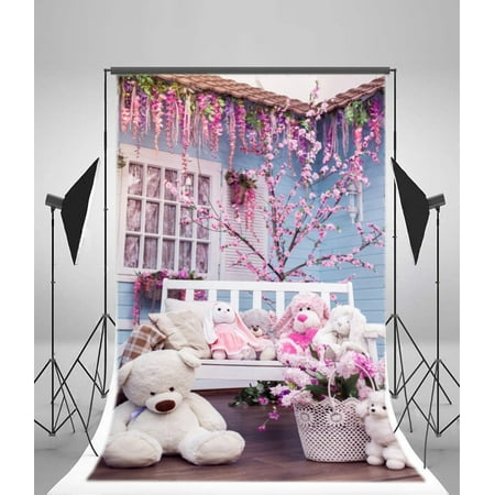 Wading Staff - GreenDecor Polyster 5x7ft Photography Backdrop Valentine's Day Fresh Flowers Vine White Wood Chair Bear Stuffed Toy Wooden Floor Romantic Wedding Background Baby Girl Princess Photo Studio Props
