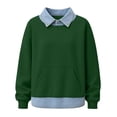 thumbnail image 4 of Smsaxvxz Sweatshirts for Women Fall Fashion Collar And Hem Denim Patchwork Shirts Loose Fit Pullover Tops Green M, 4 of 6