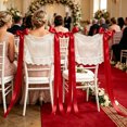 thumbnail image 4 of 2 Pcs Sweetheart Table Chair Decor 17.72 x 13 Inch Set of 2 for Reception Photos, Personalized Just Married Lace Wedding Signs, Custom Sheer Mr and Mrs Chair Cover for Bride and Groom Ceremony, Red, 4 of 7
