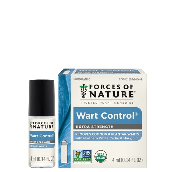 Forces of Nature Wart Control Extra Strength, Plant-Based, Organic, 4ml Rollerball, for Plantar, Common Warts