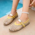thumbnail image 3 of Xucatan Trendy Women's Open-Toe Fishnet Flats with Buckle Strap, Breathable Mesh Vintage Mary Janes with Padded Insole, Non-Slip Flexible Sole Lightweight Walking Shoes for Daily Spring Outfits Gift, 3 of 7