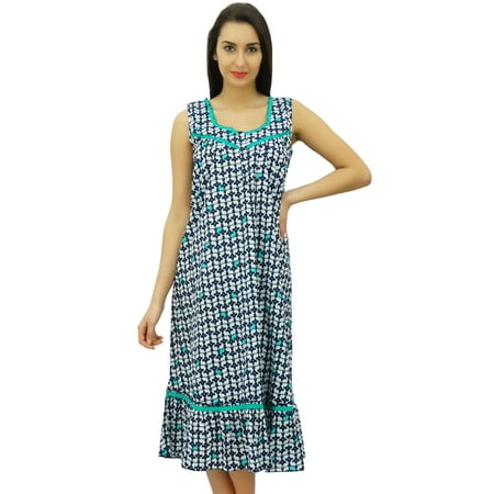 

Bimba Mid Calf Nightwear Cotton Sleepwear Sleeveless Nursing Night Gown Dress