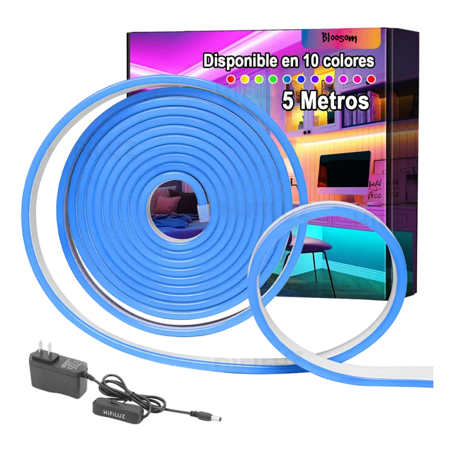 Tiras De Led Luz Bloosom De Neón Flexible 5m Manguera Con Fuente 12v Blue