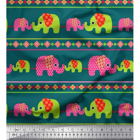 Soimoi Cotton Jersey Fabric Geometric Shapes,Stripe & Elephant Kids Printed Craft Fabric by The Yard 58 Inch Wide
