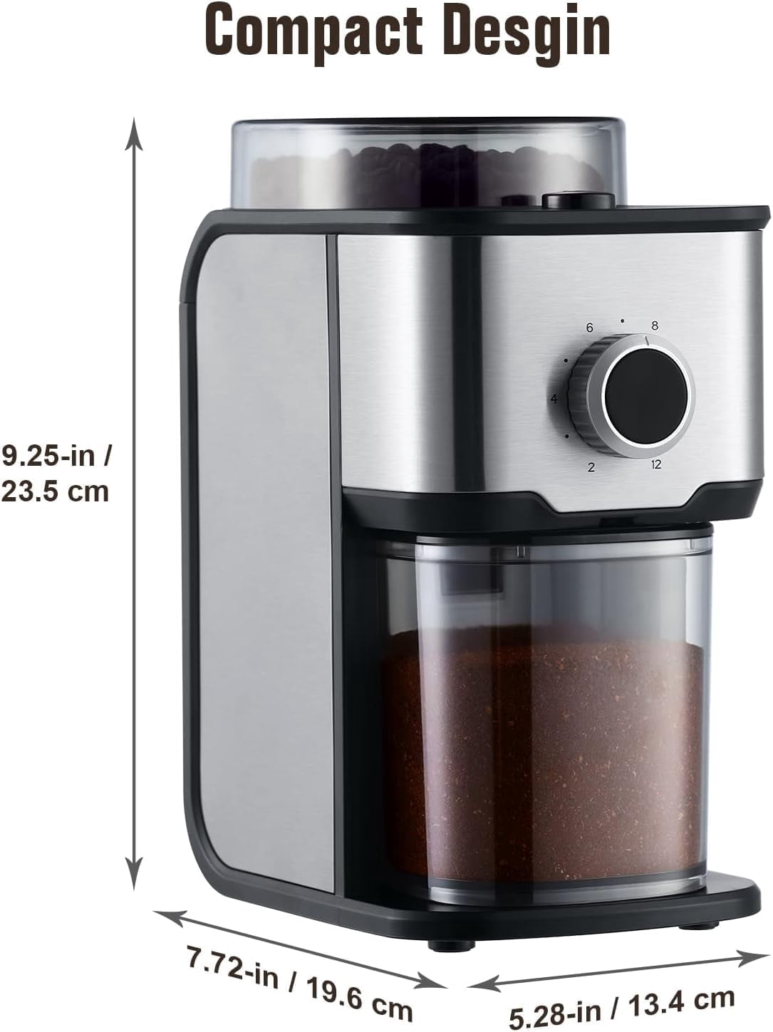 Ollygrin Flat Burr Coffee Grinder Electric, Coffee Bean Grinder With 14 Grinding Settings,Up to 12 Cups