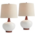 thumbnail image 2 of 360 Lighting Brice 23" High Small Mid Century Modern Accent Table Lamps Set of 2 Ivory Wood Ceramic Living Room Off-White Shade, 2 of 8
