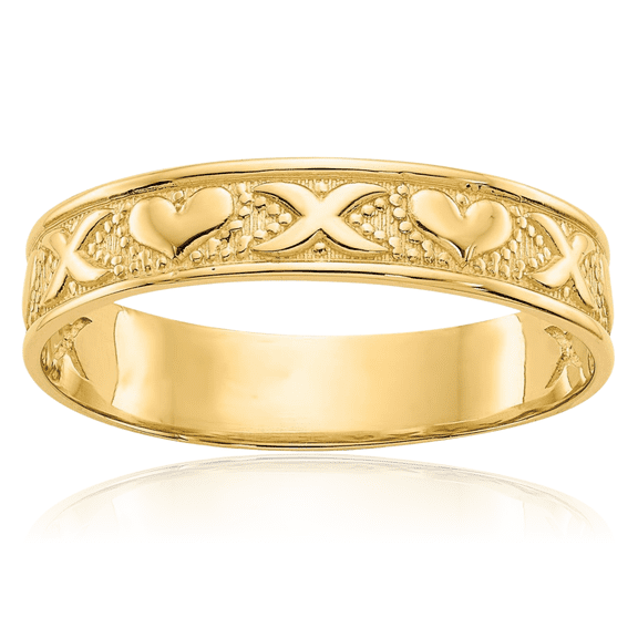 14K Solid Yellow Gold Crisscross Heart Woven Band Twisted Statement Ring