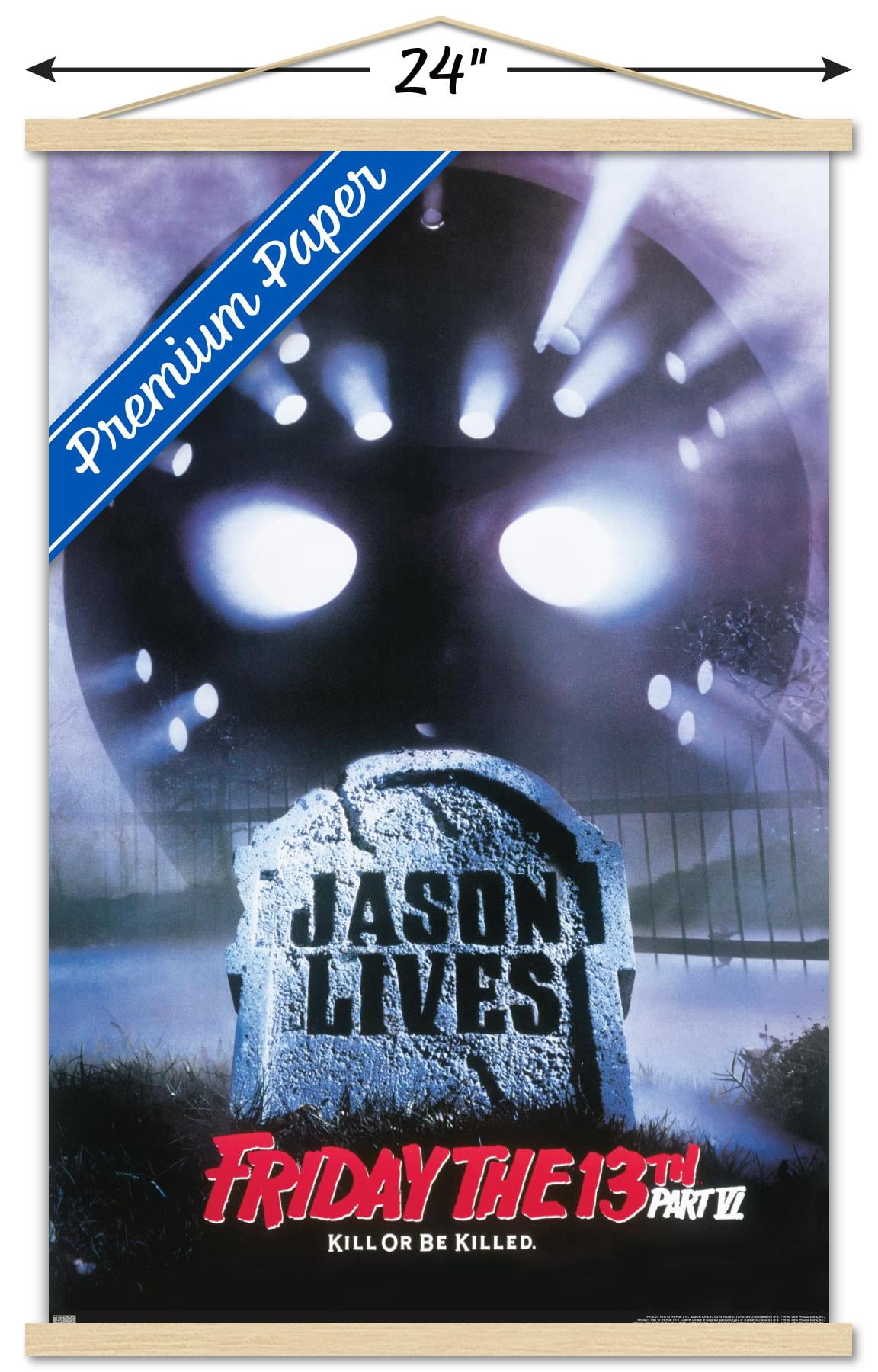 Friday The 13th Part Vi: Jason Lives - One Sheet Wall Poster with Wooden Magnetic Frame, 22.375" x 34"
