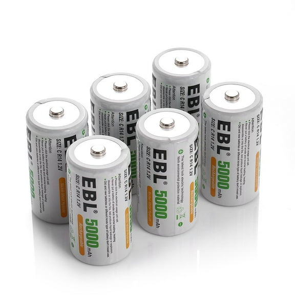 EBL Rechargeable C Batteries (6 Pack), 5000mAh Ni-Mh Size C Cell Batteries