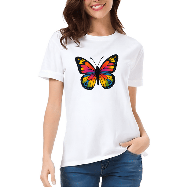 Playera Blanca Camiseta Estampada Mariposa Butterfly